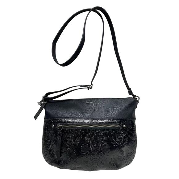 The Sak Oleta Onyx Black Leather Crossbody Bag Paisley Floral Bag - Picture 1 of 8